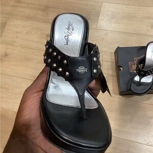 Harley-Davidson Black Studded Thong Mules